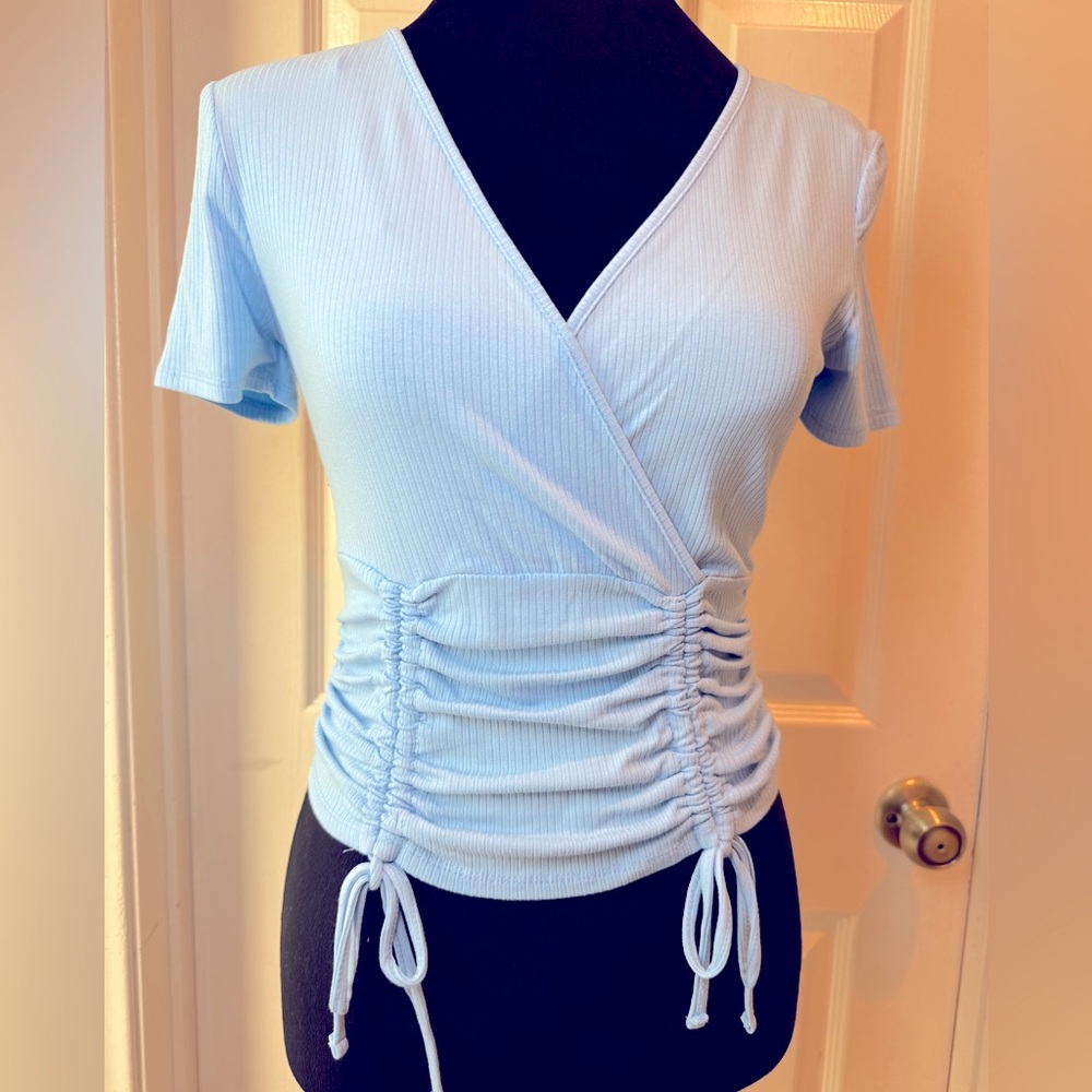 NO Boundaries Blue short sleeve Crop Top